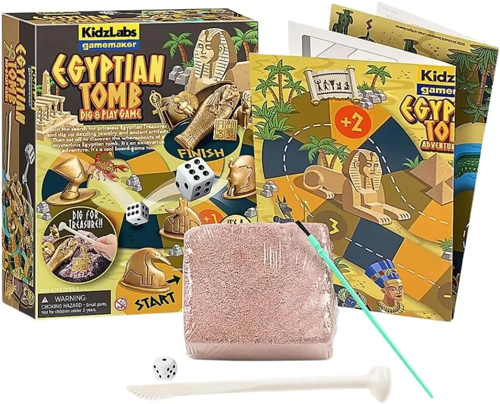 مجموعه کاوش گنجینه های مصر باستان KidzLabs 4M – آثار باستانی مصر را از یک هرم گچی بیرون بیاورید و باستان شناسی را بیاموزید | فعالیت STEM برای کودکان 5 سال به بالا