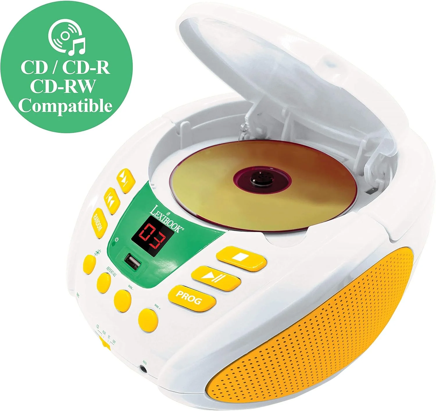 دستگاه پخش سی دی بلوتوث حیوانات جنگلی Lexibook برای کودکان - قابل حمل، جلوه های نوری چند رنگ، جک میکروفون، جک ورودی کمکی، کارکرد با برق یا باتری، دختران، پسران، سفید، RCD109ANX