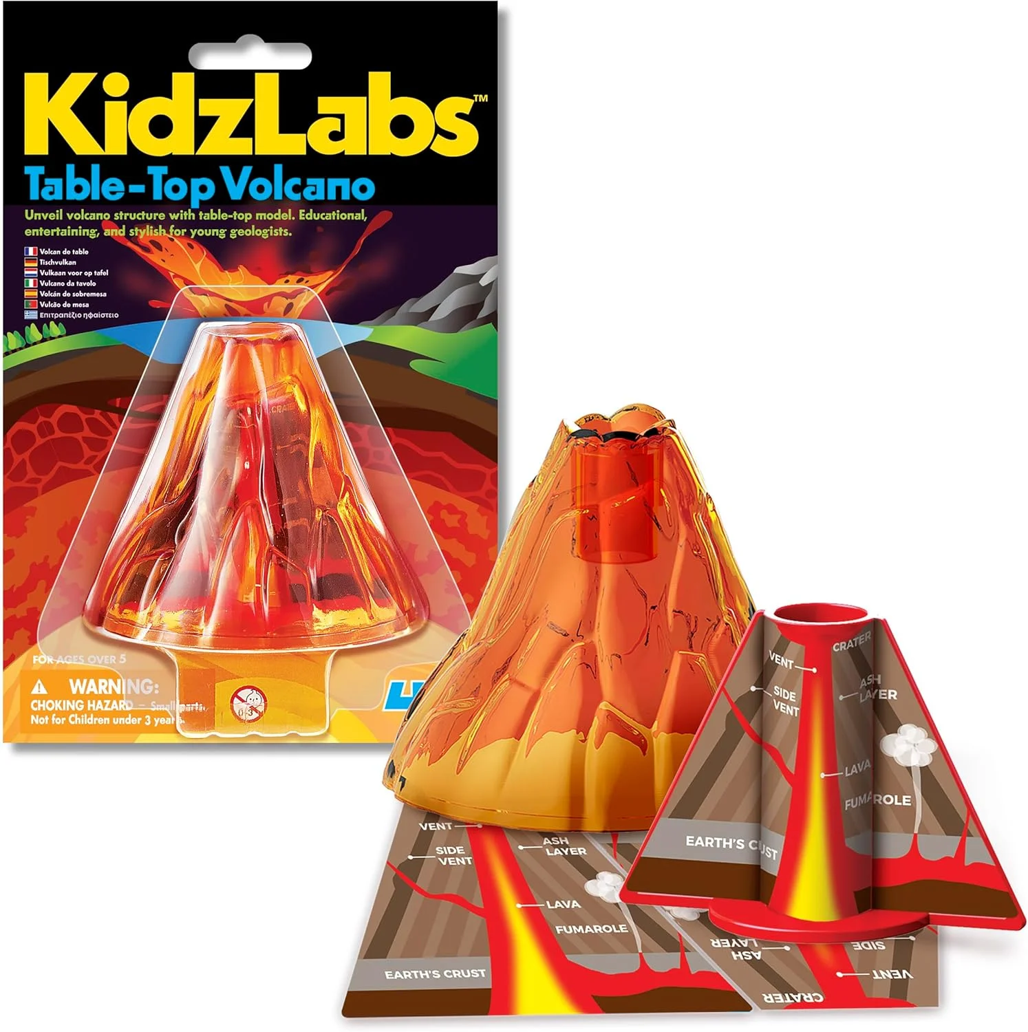 آتشفشان رومیزی 4M KidzLabs - کیت علمی فوران DIY برای کودکان - مدل آتشفشان کوچک با واکنش شیمیایی ایمن - اسباب بازی آموزشی STEM برای سنین 8 سال به بالا