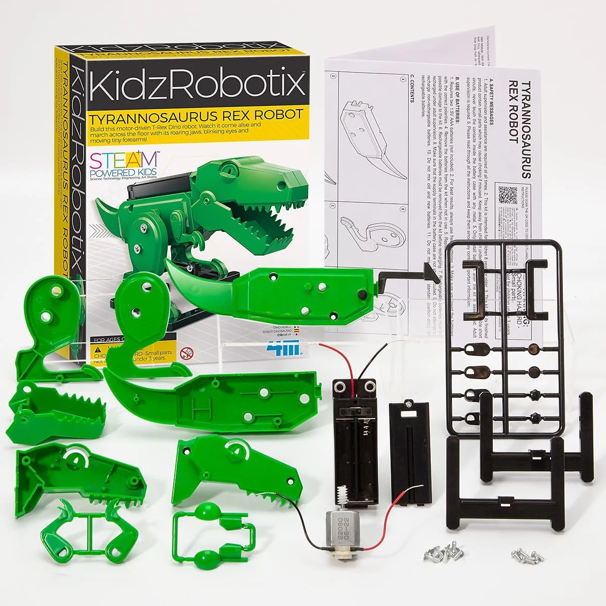 ربات تیرانوسوروس رکس KidzRobotix 4M – ساخت یک ربات دایناسور متحرک با موتور – کیت آموزشی STEM DIY برای کودکان 8 سال به بالا – آموزش مکانیک، حرکت و سرگرمی ماقبل تاریخ