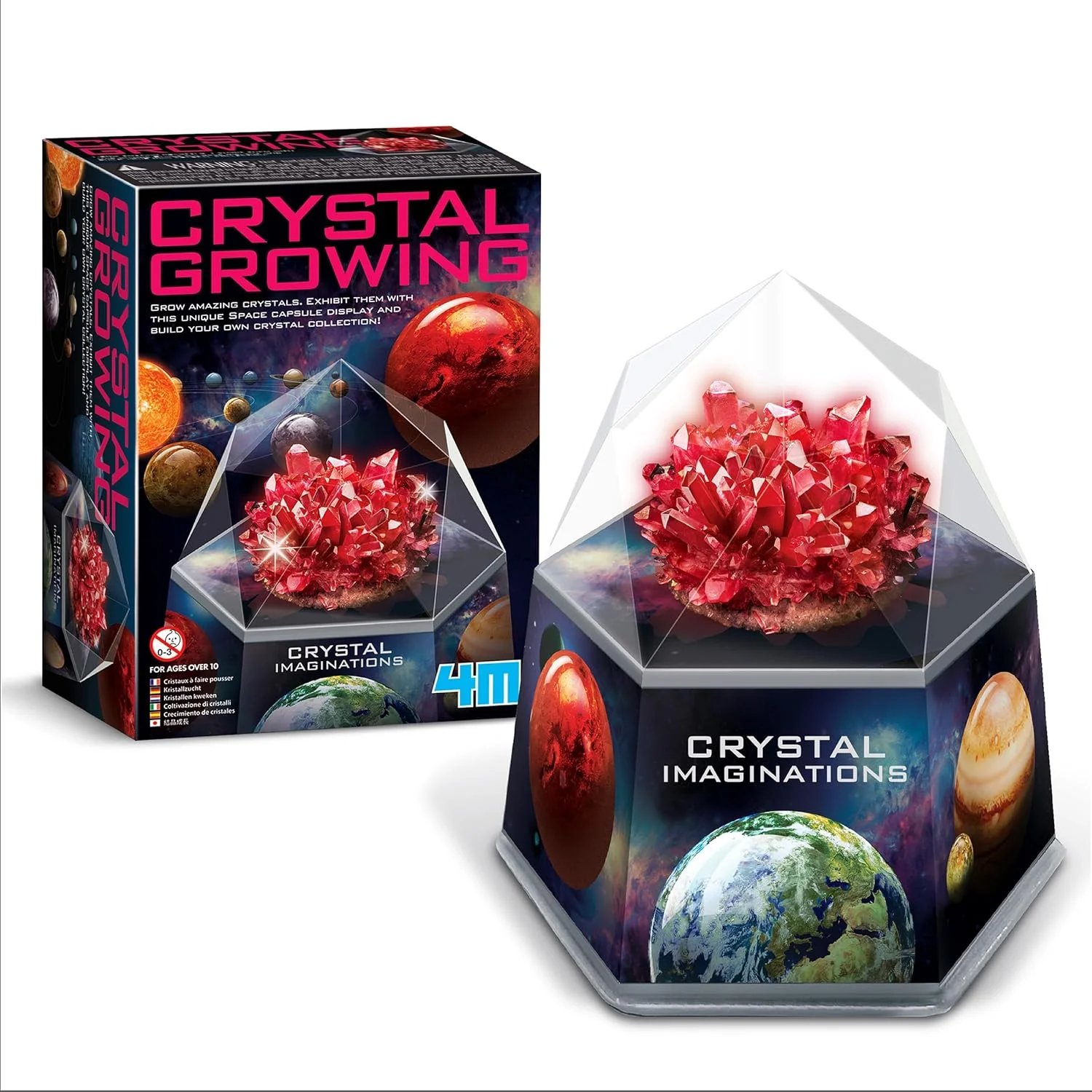 مجموعه پرورش کریستال 4M Imaginations – سه کریستال رنگی را در محفظه فضایی پرورش دهید، 3 آزمایش انجام دهید، فعالیت آموزشی زمین شناسی برای دانشمندان جوان 10 سال به بالا