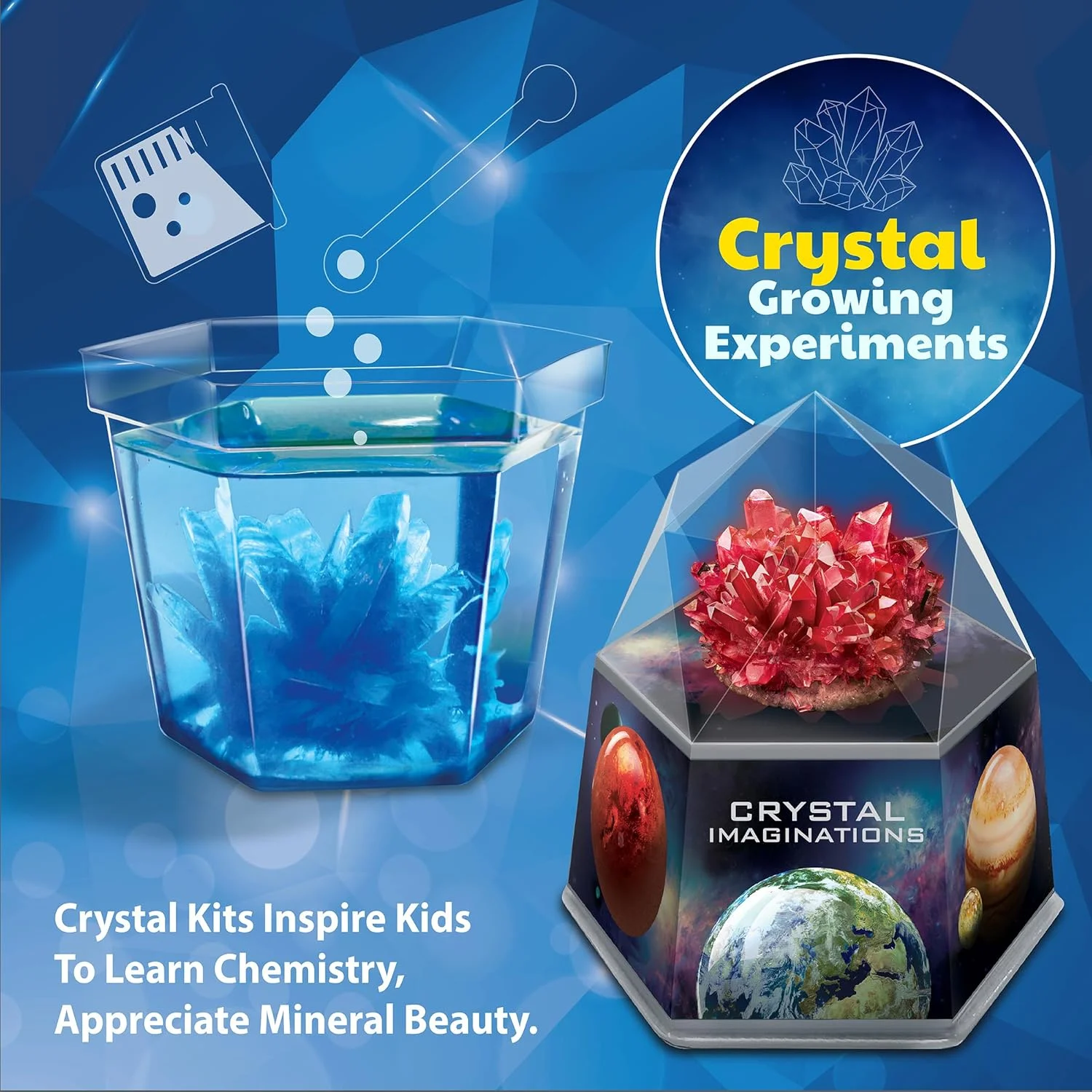 مجموعه پرورش کریستال 4M Imaginations – سه کریستال رنگی را در محفظه فضایی پرورش دهید، 3 آزمایش انجام دهید، فعالیت آموزشی زمین شناسی برای دانشمندان جوان 10 سال به بالا