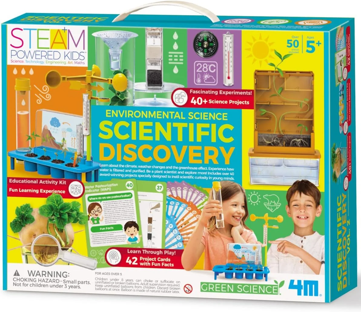 کیت علوم محیطی کودکان 4M STEAM Powered – بیش از 40 آزمایش عملی در مورد آب و هوا، تغییرات اقلیمی، اثر گلخانه ای و چرخه های طبیعت – فعالیت آموزشی STEM برای سنین 5 سال به بالا