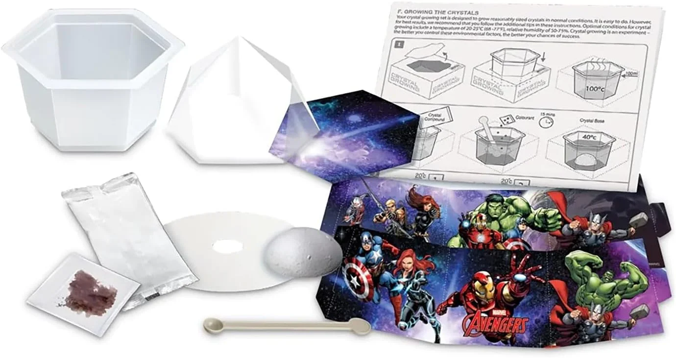 مجموعه تراریوم کریستالی قهرمانان مارول دیزنی 4M – یک کریستال قهرمان تا 4.5 سانتی متر در گنبد نمایش با کارت های مارول، ابزار مخلوط کردن و پایه اسرارآمیز پرورش دهید – هدیه علمی برای کودکان 5 سال به بالا