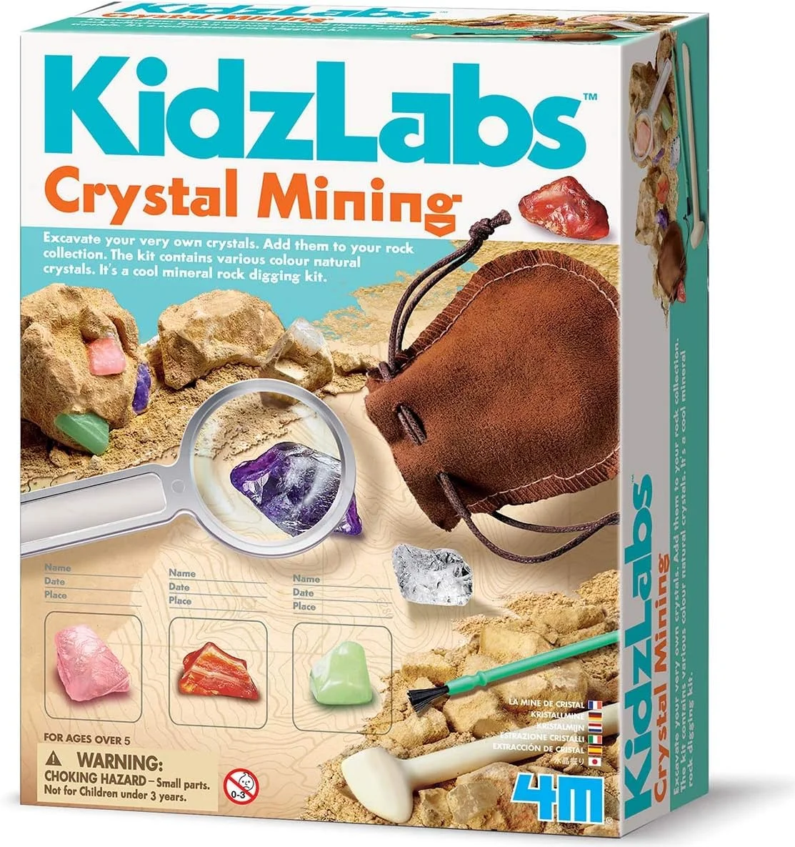 مجموعه استخراج کریستال 4M Kidzlabs - کاوش علمی زمین شناسی DIY - سنگ های قیمتی و مواد معدنی را حفاری کنید - هدیه اسباب بازی STEM برای کودکان و نوجوانان، پسران و دختران، مدل: 3564
