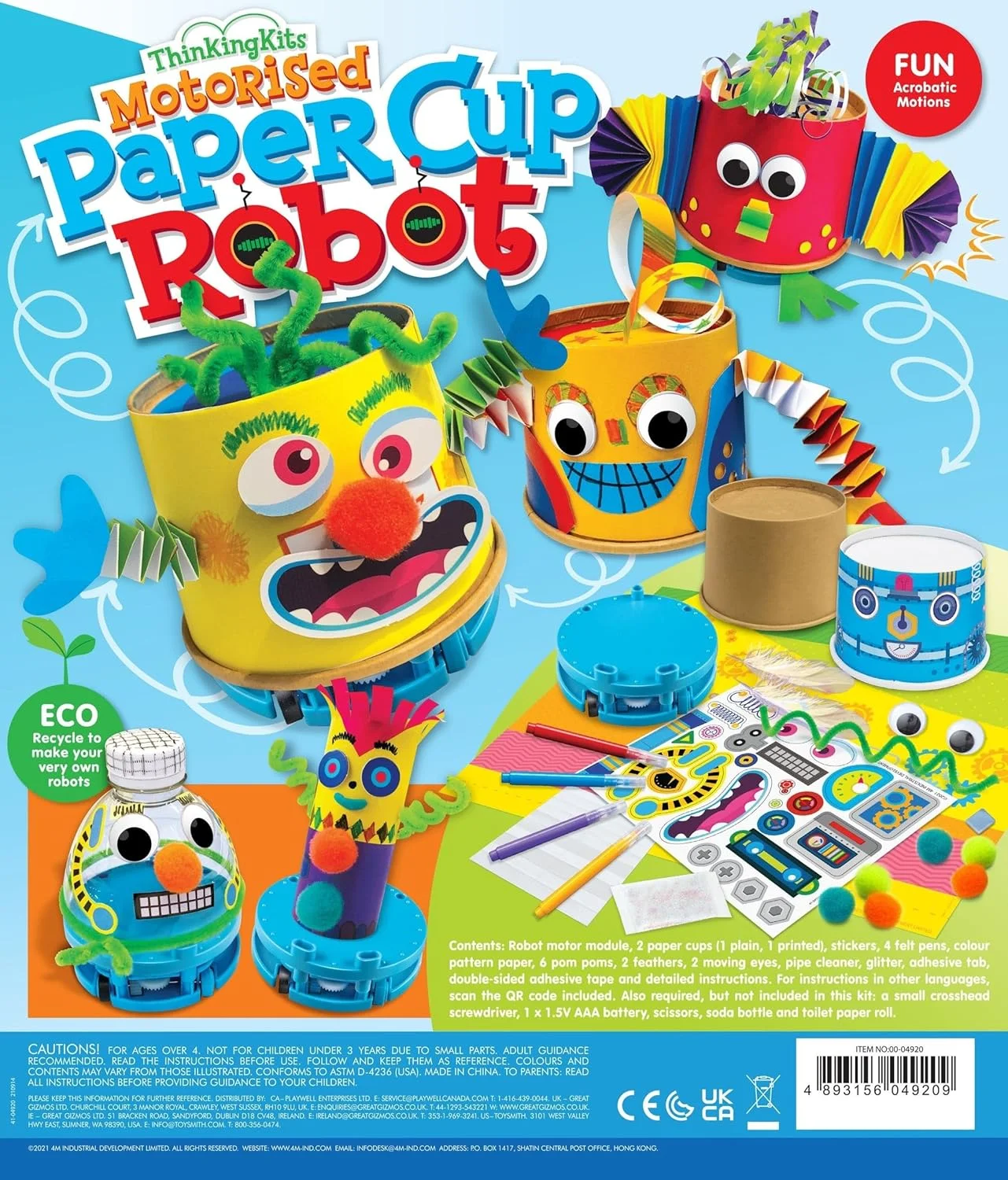 4M 404920 کیت های تفکر - ربات فنجان کاغذی موتوری - علم و فعالیت برای کودکان 4 سال به بالا، چند رنگ 4M 404920 کیت های تفکر - ربات فنجان کاغذی موتوری - علم و فعالیت برای کودکان 4 سال به بالا، چند رنگ