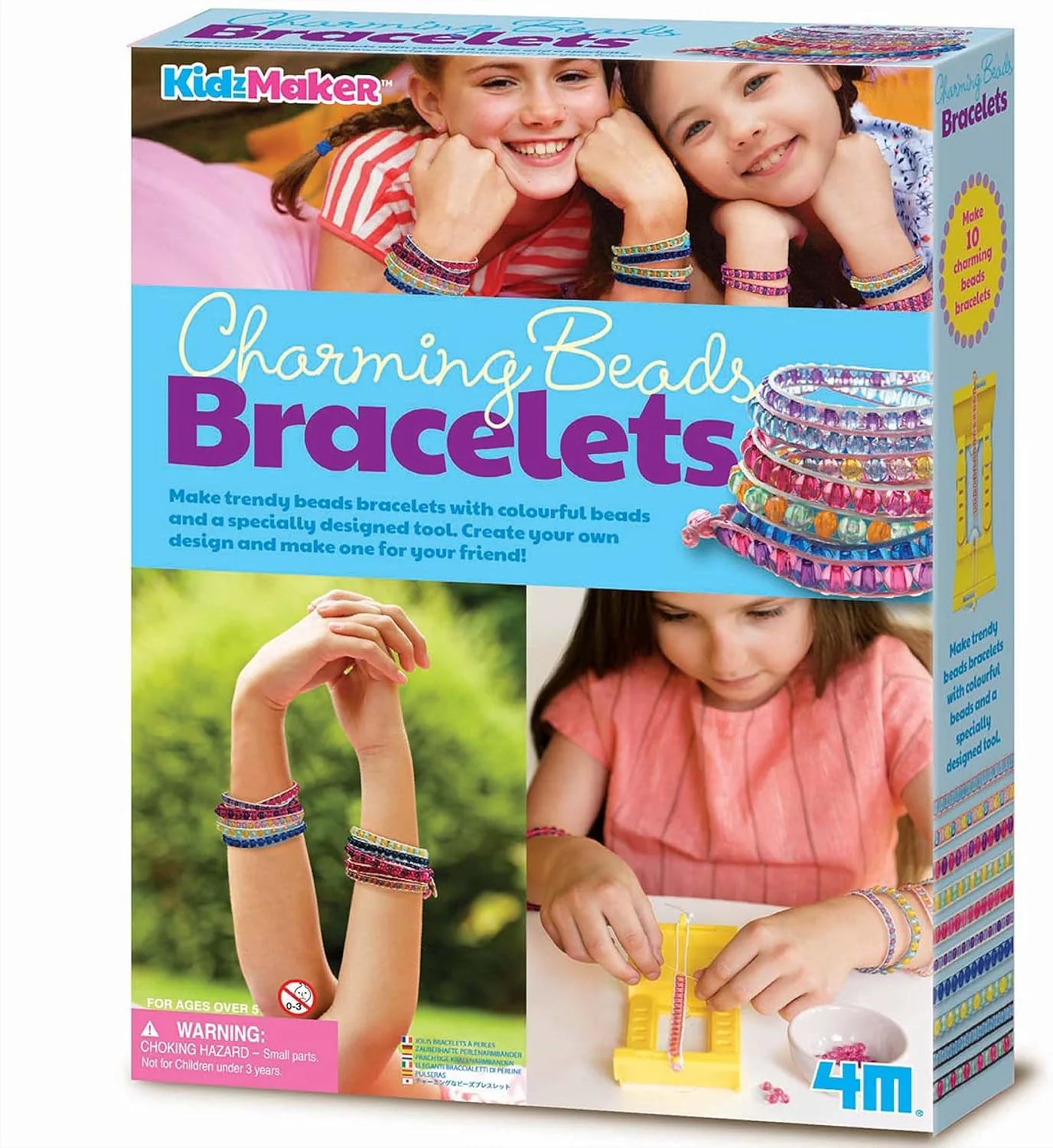 ست ساخت دستبند مهره ای جذاب 4M – طراحی و ساخت جواهرات دستبند مهره ای رنگارنگ برای کودکان 6 سال به بالا | شامل مهره ها، نخ الاستیک، آویزها و دستورالعمل ها | کیت کاردستی مد DIY | 404751