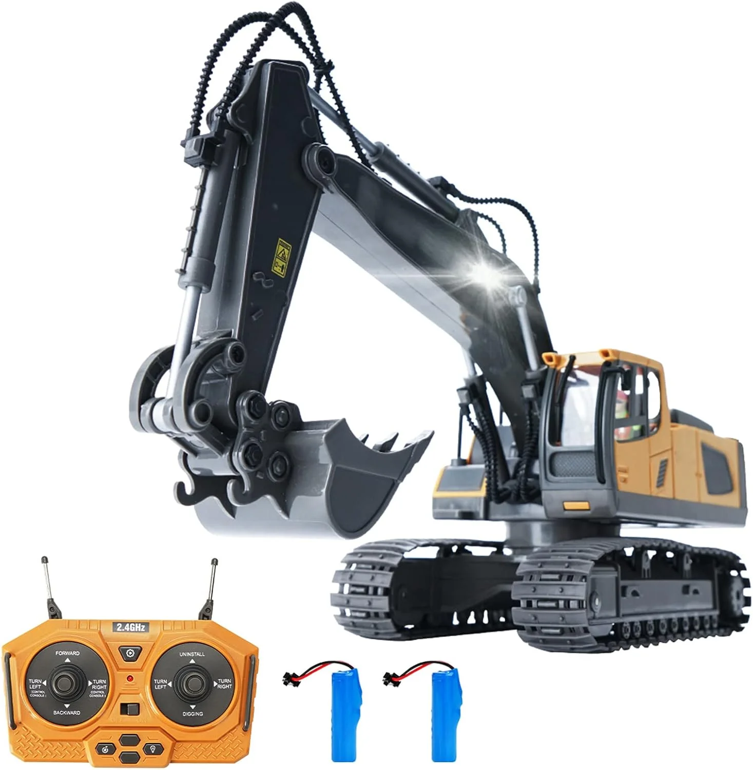 بیل مکانیکی کنترلی Eacam RC مقیاس 1/20، 2.4 گیگاهرتز، 11 کانال، ماشین ساختمانی مهندسی، اسباب بازی های آموزشی برای کودکان به همراه نور و موسیقی، دارای 2 باتری