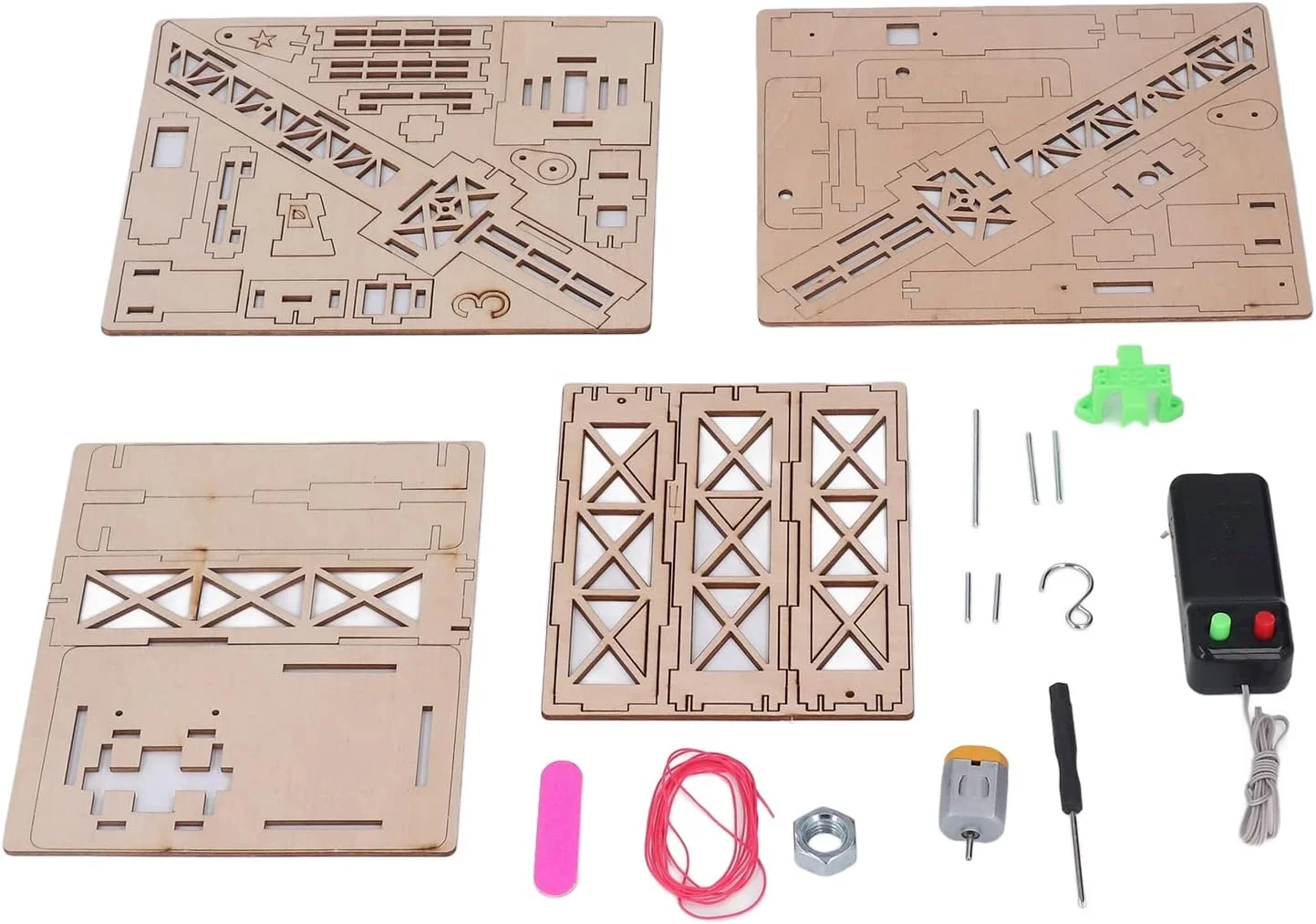 مدل جرثقیل چوبی، کنترل از راه دور، پازل سه بعدی، چوب کامپوزیت، اسباب بازی آموزشی با نقاط بالابر دوبل و متریال برای کودکان
