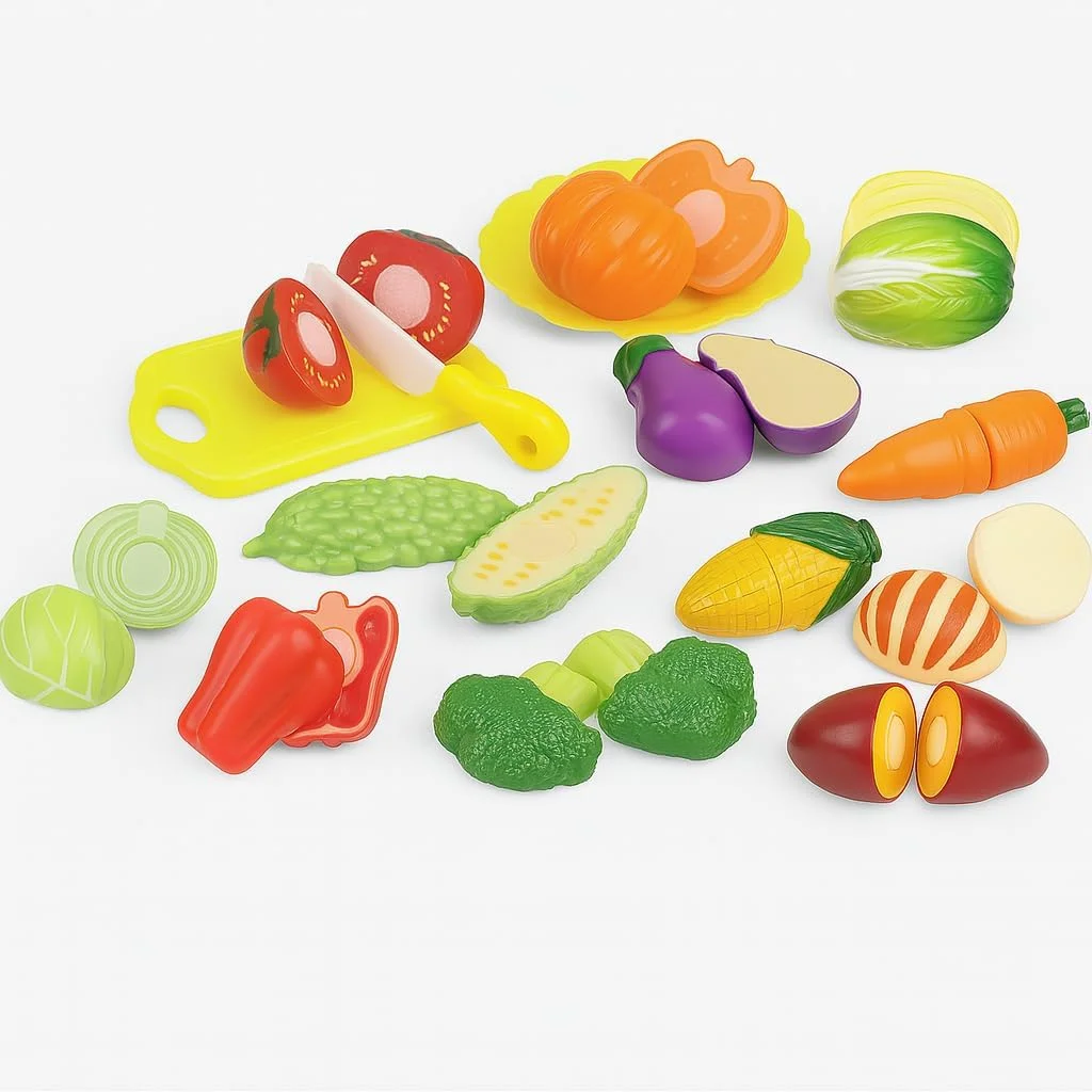 ست اسباب بازی آشپزخانه کودک فیتو با طرح میوه و سبزیجات - بازی تخیلی، اسباب بازی های آموزشی آشپزخانه، میوه ها و سبزیجات واقعی، ایمن و غیر سمی، اسباب بازی یادگیری اولیه برای کودکان نوپا و بچه ها