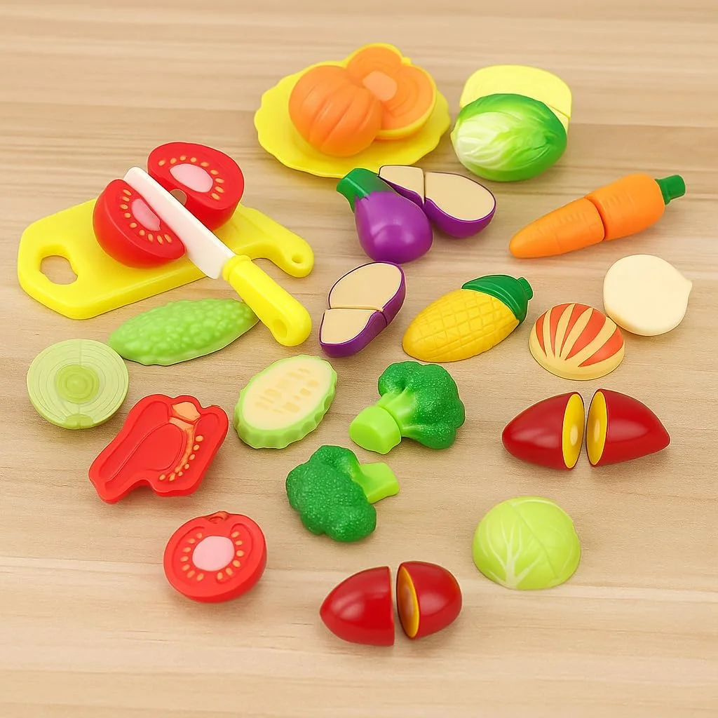 ست اسباب بازی آشپزخانه کودک فیتو با طرح میوه و سبزیجات - بازی تخیلی، اسباب بازی های آموزشی آشپزخانه، میوه ها و سبزیجات واقعی، ایمن و غیر سمی، اسباب بازی یادگیری اولیه برای کودکان نوپا و بچه ها