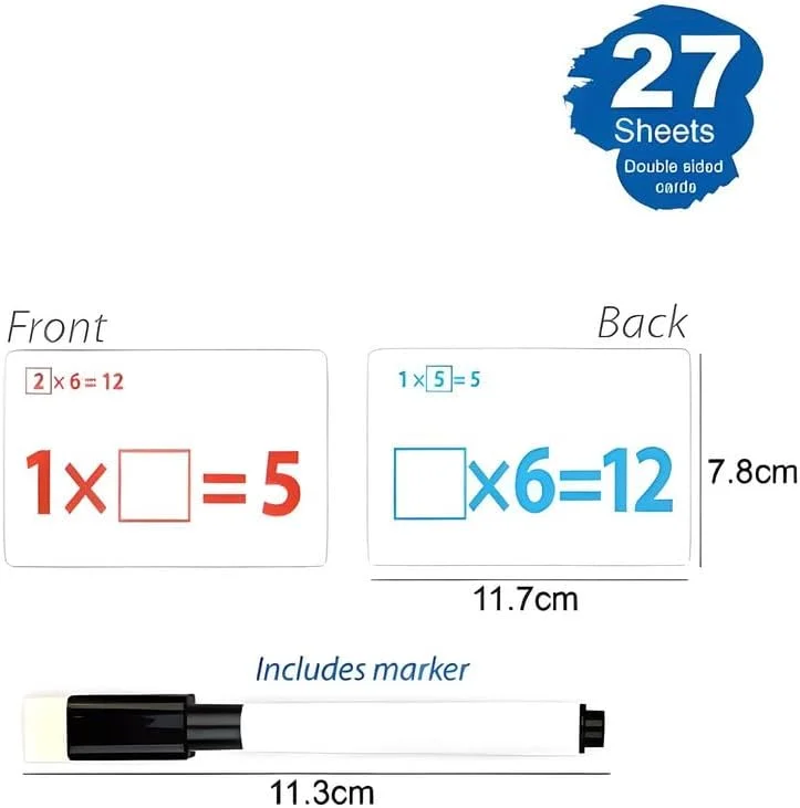 کارت های آموزشی ضرب فیتو، 27 برگی به همراه ماژیک - ابزار یادگیری ریاضی 11.7x7.8 سانتی متر