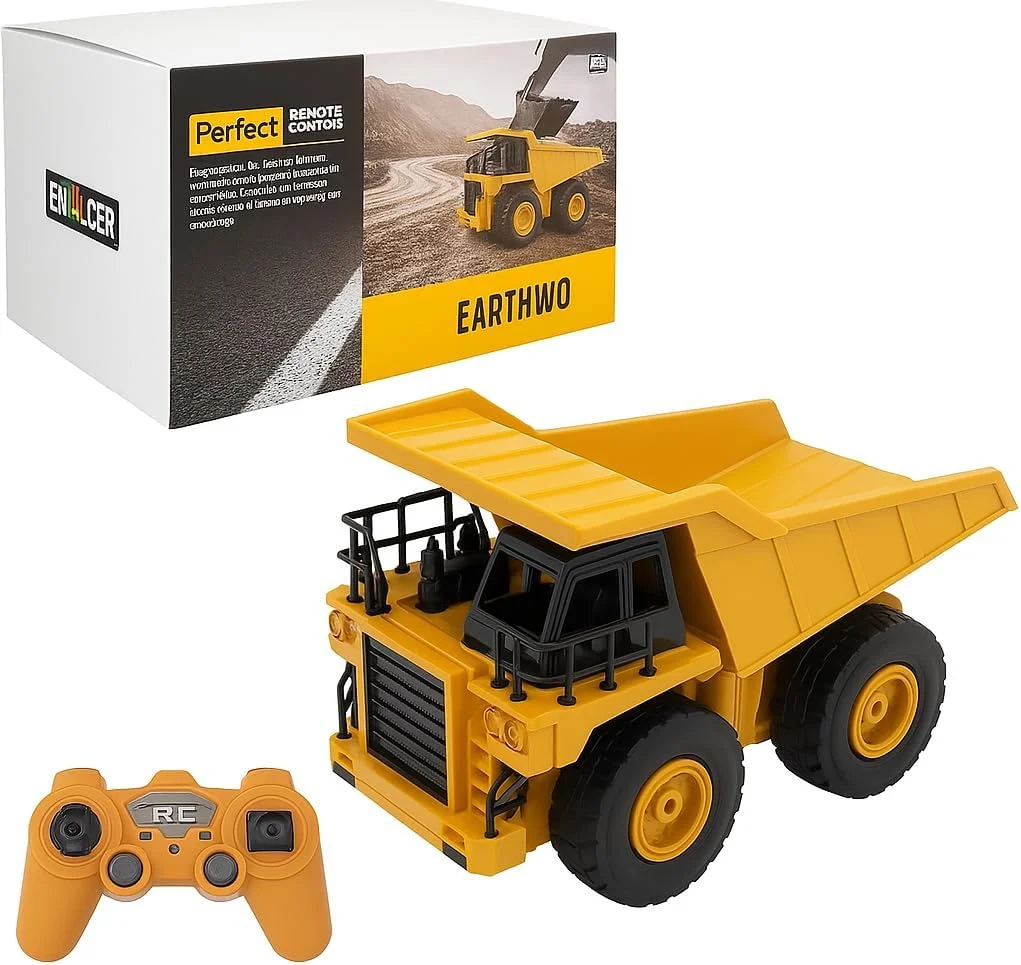 کامیون کمپرسی کنترلی فیتو با لاستیک های بزرگ و قسمت بار متحرک، زرد