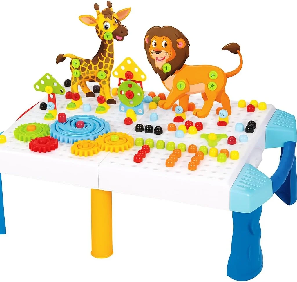 فیتو 213 تکه اسباب بازی پیچ و مهره سه بعدی خلاقانه، ست دریل کودکان، میز تاشو، بازی های بلوک ساختمانی آموزشی کودکان