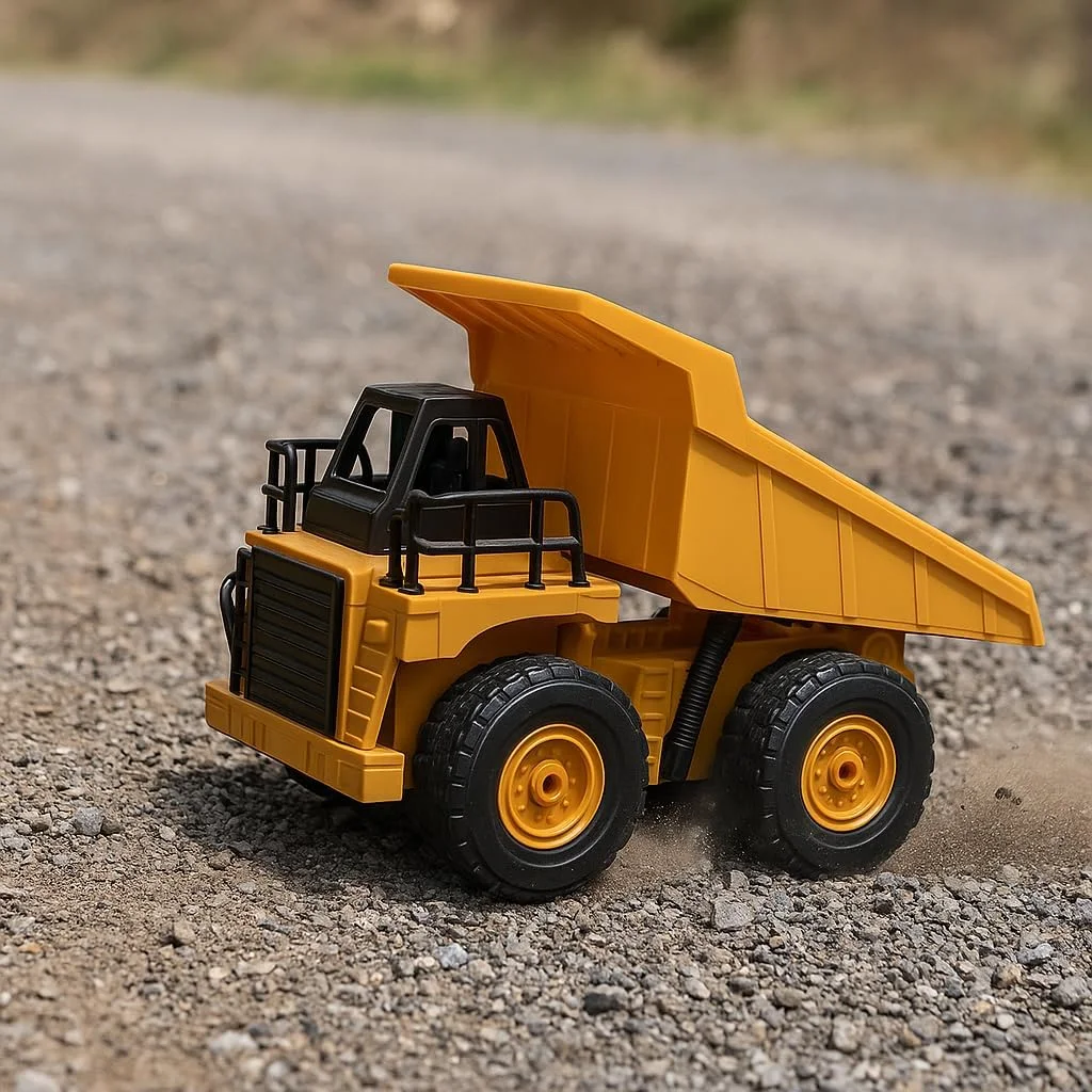 کامیون کمپرسی کنترلی فیتو با لاستیک های بزرگ و قسمت بار متحرک، زرد