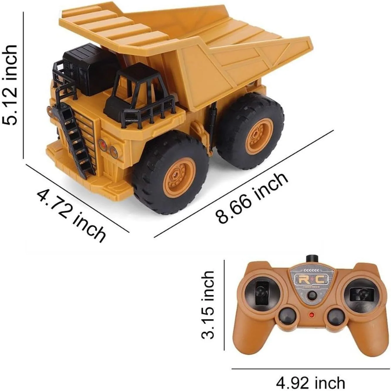 کامیون کمپرسی کنترلی فیتو با لاستیک های بزرگ و قسمت بار متحرک، زرد