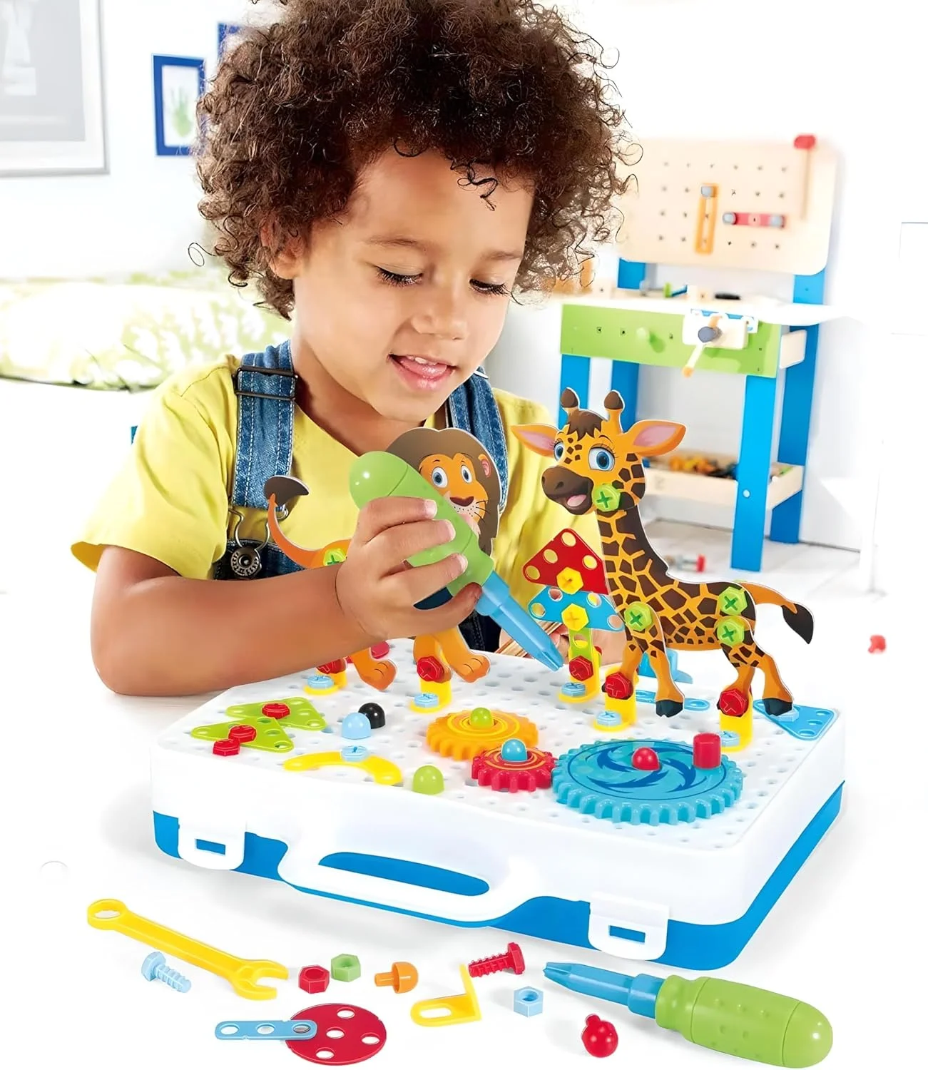 فیتو 213 تکه اسباب بازی پیچ و مهره سه بعدی خلاقانه، ست دریل کودکان، میز تاشو، بازی های بلوک ساختمانی آموزشی کودکان