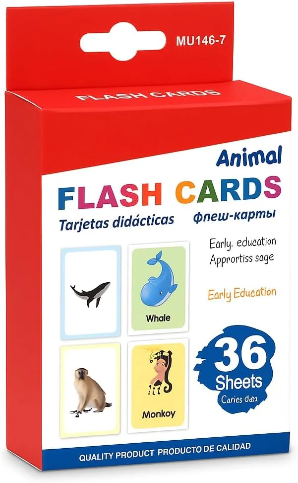 فلش کارت های سری حیوانات فیتو، 36 برگی، 12x7.7 سانتی متر، مناسب برای یادگیری و بازی کودکان