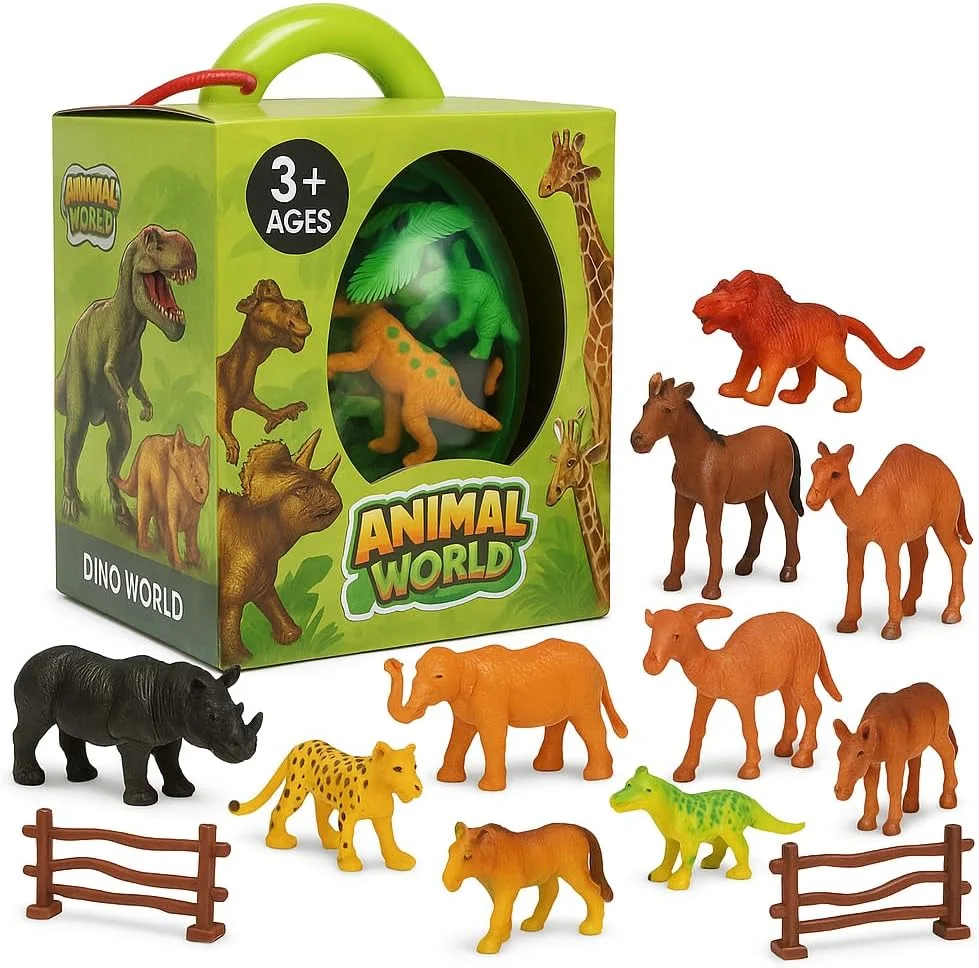 مجموعه اسباب بازی فیگور حیوانات واقعی Fitto Mistry Egg، شامل 28 قطعه حیوانات وحشی پلاستیکی بزرگ و کوچک
