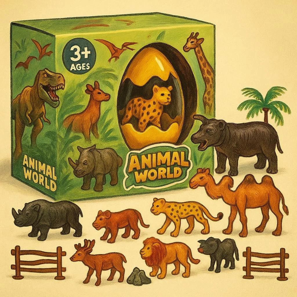 مجموعه اسباب بازی فیگور حیوانات واقعی Fitto Mistry Egg، شامل 28 قطعه حیوانات وحشی پلاستیکی بزرگ و کوچک