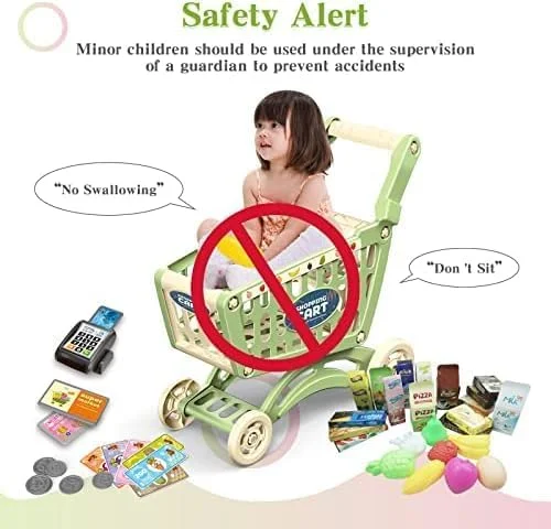 اسباب بازی چرخ خرید سوپرمارکت فیتو برای کودکان، مجموعه 34 تکه، چرخ خرید مواد غذایی، میوه ها و سبزیجات اسباب بازی، لوازم جانبی فروشگاه، آبی