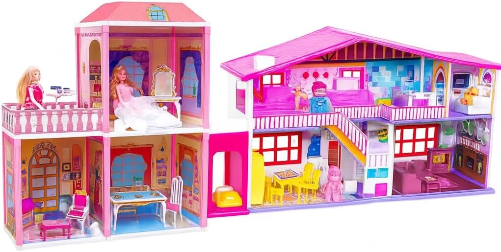 مجموعه خانه عروسکی پلاستیکی فیتو مدل My Pretty مناسب دختران (110 قطعه) چند رنگ و مجموعه خانه عروسکی Toyzone (50 قطعه) - بازی وانمودی سرگرم کننده و مجموعه ساختنی برای کودکان، اسباب بازی آموزشی برای دختران بالای 3 سال