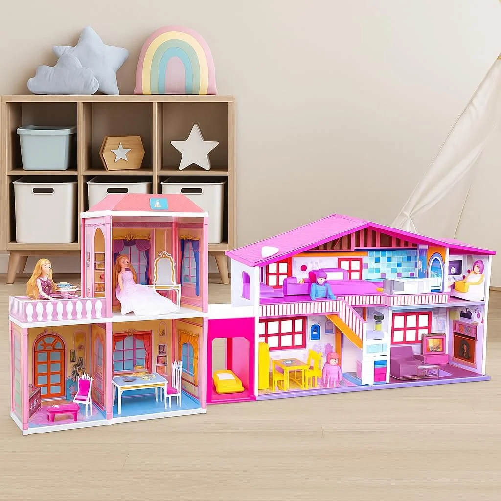 مجموعه خانه عروسکی پلاستیکی فیتو مدل My Pretty مناسب دختران (110 قطعه) چند رنگ و مجموعه خانه عروسکی Toyzone (50 قطعه) - بازی وانمودی سرگرم کننده و مجموعه ساختنی برای کودکان، اسباب بازی آموزشی برای دختران بالای 3 سال