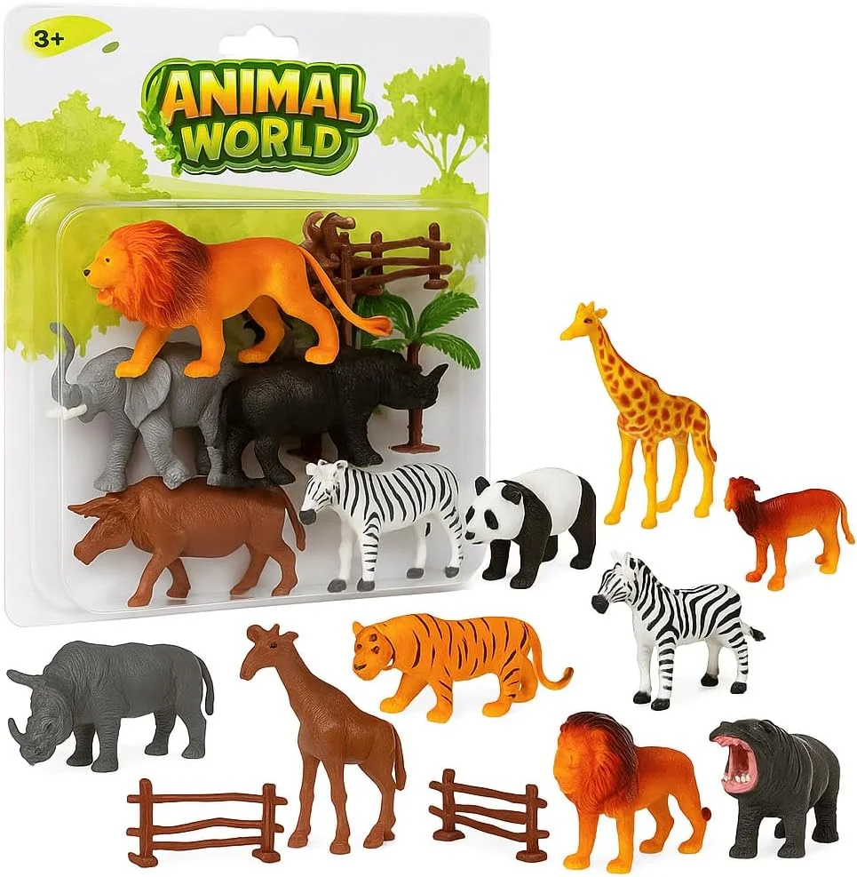 مجموعه اسباب بازی فیگور حیوانات واقعی فیتو، 26 تکه، حیوانات وحشی پلاستیکی شامل فیل، ببر، اسب آبی و موارد دیگر