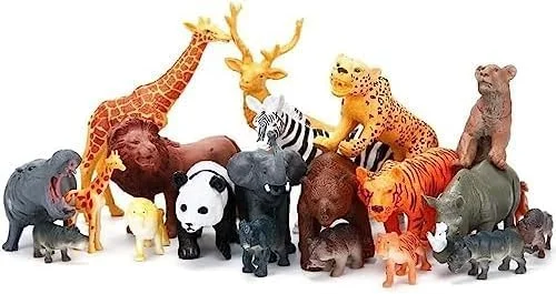 مجموعه اسباب بازی فیگور حیوانات واقعی فیتو، 26 تکه، حیوانات وحشی پلاستیکی شامل فیل، ببر، اسب آبی و موارد دیگر