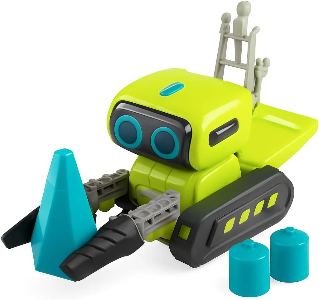 اسباب بازی ربات لیفتراک کنترلی تعاملی فیتو برای کودکان - طراحی زیبا با ریموت جوی استیک، لوازم جانبی مکعب و مخروطی برای سرگرمی و یادگیری
