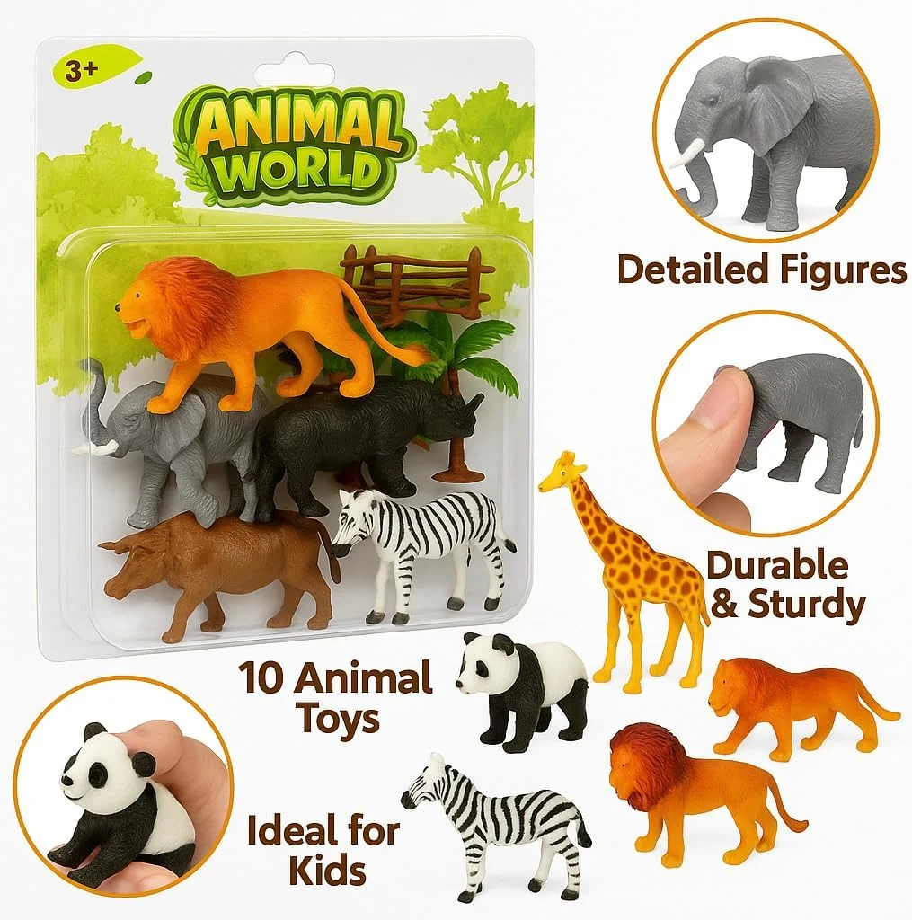 مجموعه اسباب بازی فیگور حیوانات واقعی فیتو، 26 تکه، حیوانات وحشی پلاستیکی شامل فیل، ببر، اسب آبی و موارد دیگر