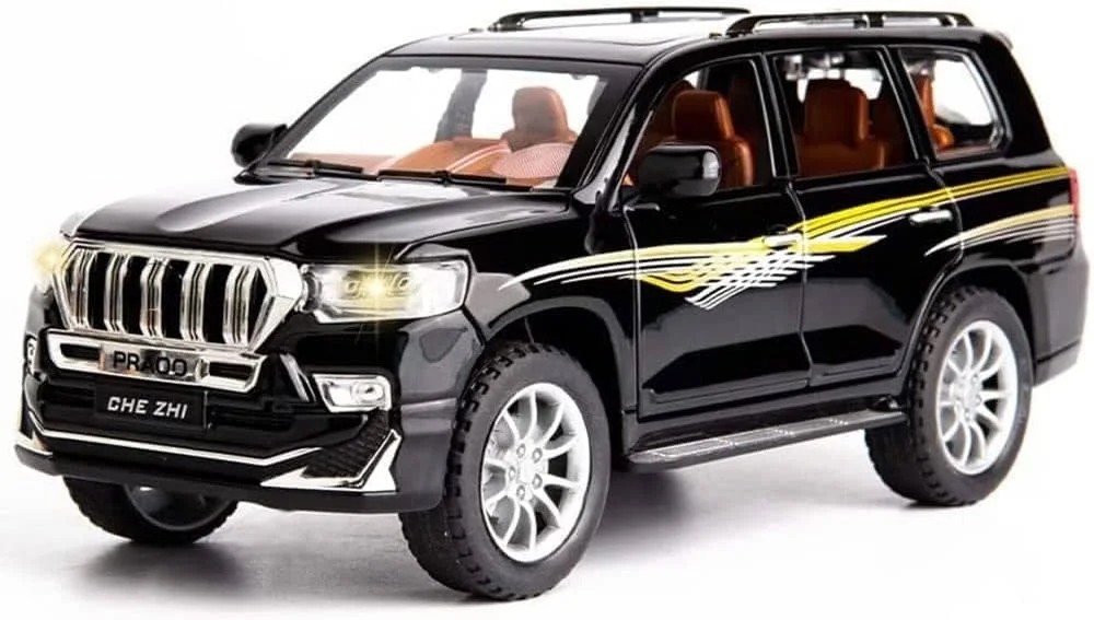 ماکت فلزی ماشین میتسوبیشی پاجرو شاسی بلند/تویوتا لندکروزر پرادو مقیاس 1:32 فیتو با صدا و نور برای کودکان - مشکی، ماشین اسباب بازی دایکاست، ویژگی های واقعی، بادوام