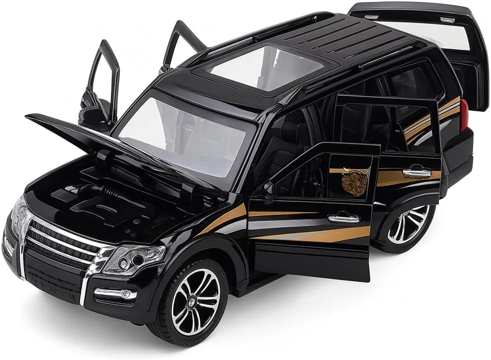 ماکت فلزی ماشین میتسوبیشی پاجرو شاسی بلند/تویوتا لندکروزر پرادو مقیاس 1:32 فیتو با صدا و نور برای کودکان - مشکی، ماشین اسباب بازی دایکاست، ویژگی های واقعی، بادوام