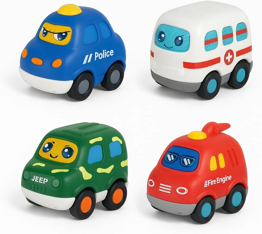 مجموعه ماشین های شهری موزیکال عقب کش فیتو، با نور و موسیقی - مجموعه 4 عددی اسباب بازی برای کودکان نوپا