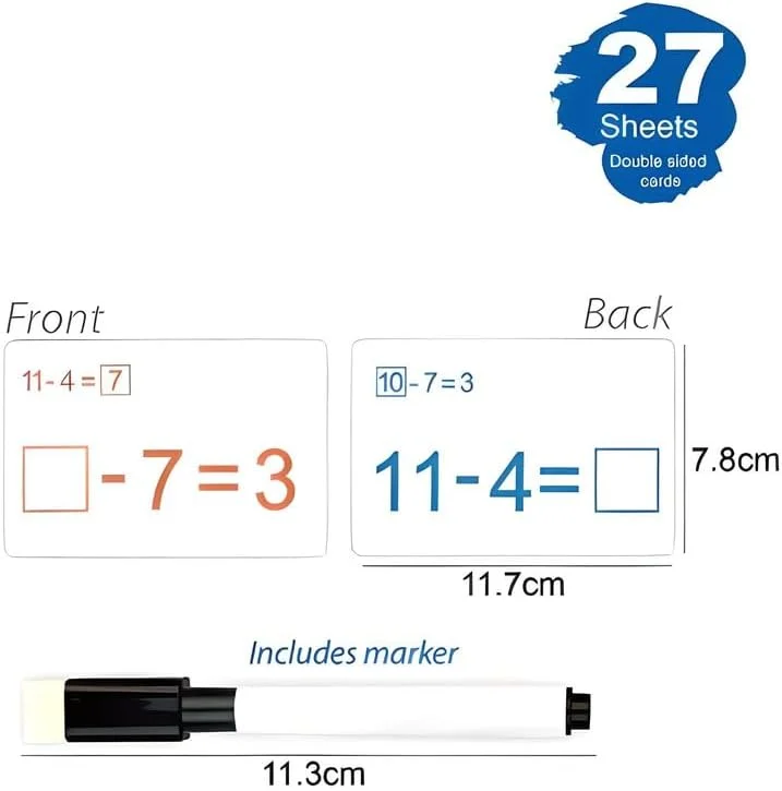 فلش کارت های تفریق ریاضی فیتو، 27 برگه با ماژیک، 11.7x7.8 سانتی متر