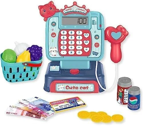 دستگاه صندوق فروشگاهی اسباب بازی فیتو مناسب کودکان، مجموعه اسباب بازی صندوق دار برای فروشگاه مواد غذایی، بازی وانمودی سوپرمارکت با سبد خرید، پول اسباب بازی با ماشین حساب کارکردنی مناسب برای دختران و پسران بالای 3 سال - آبی دستگاه صندوق فروشگاهی اسباب بازی فیتو مناسب کودکان، مجموعه اسباب بازی صندوق دار برای فروشگاه مواد غذایی، بازی وانمودی سوپرمارکت با سبد خرید، پول اسباب بازی با ماشین حساب کارکردنی مناسب برای دختران و پسران بالای 3 سال - آبی