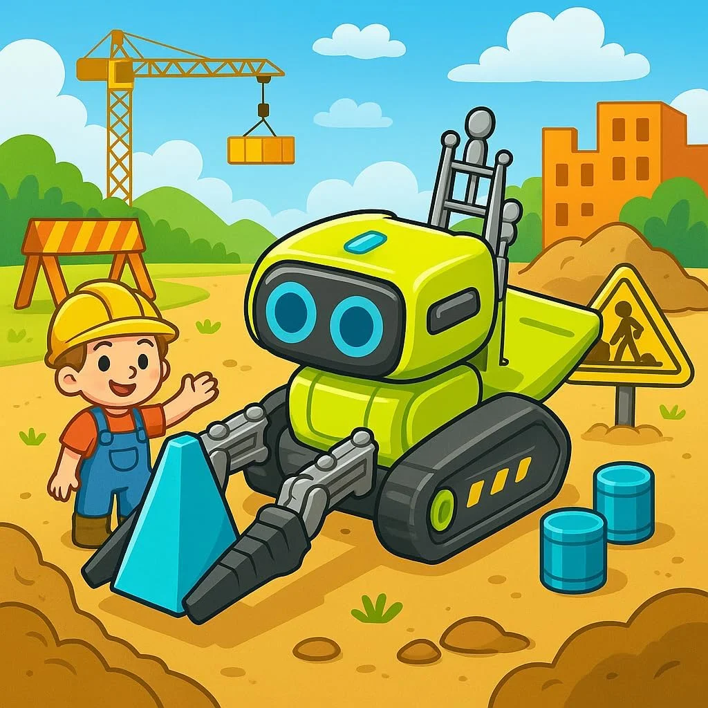 اسباب بازی ربات لیفتراک کنترلی تعاملی فیتو برای کودکان - طراحی زیبا با ریموت جوی استیک، لوازم جانبی مکعب و مخروطی برای سرگرمی و یادگیری