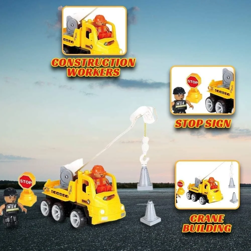 اسباب بازی های ساختنی فیتو، بلوک های ساختمانی جرثقیل ساختمانی با دو کارگر ساختمانی و دو مخروط، مناسب برای کودکان 3 سال به بالا (18 قطعه)