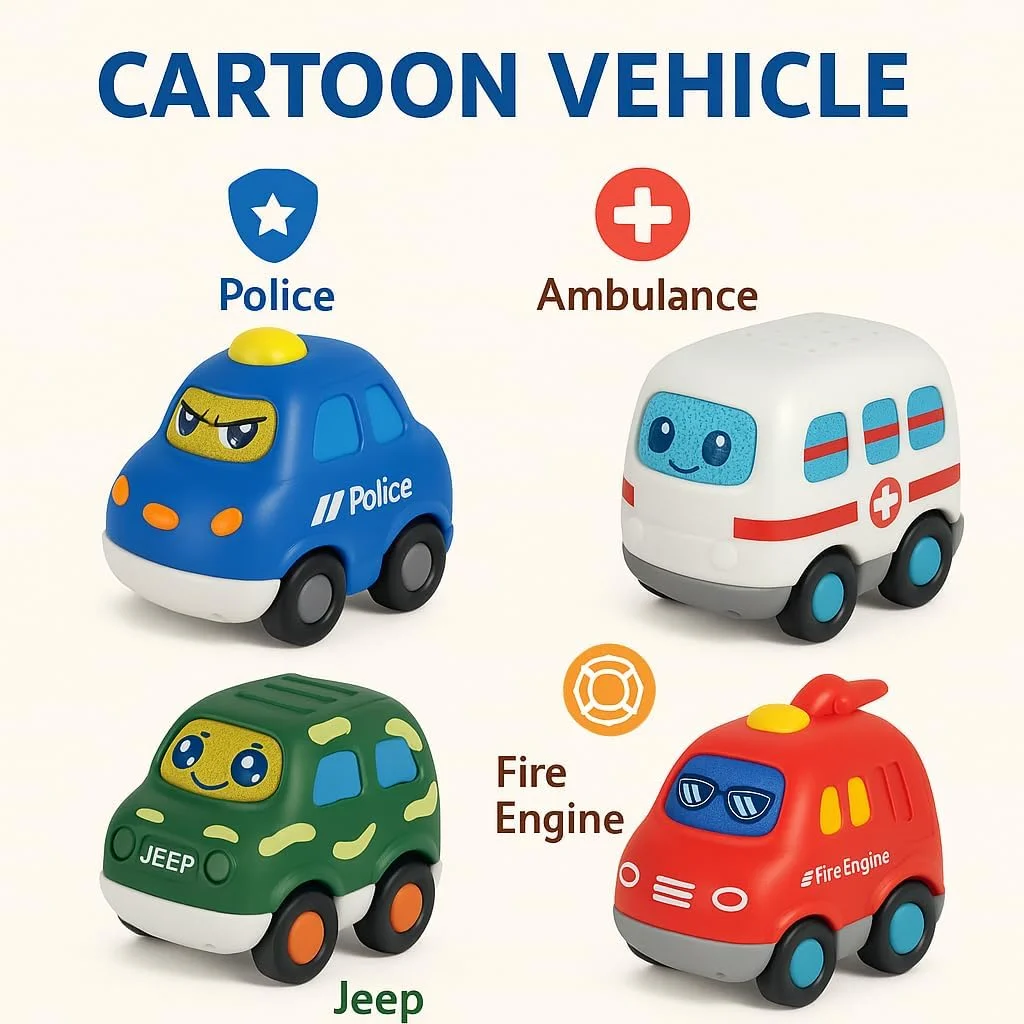 مجموعه ماشین های شهری موزیکال عقب کش فیتو، با نور و موسیقی - مجموعه 4 عددی اسباب بازی برای کودکان نوپا