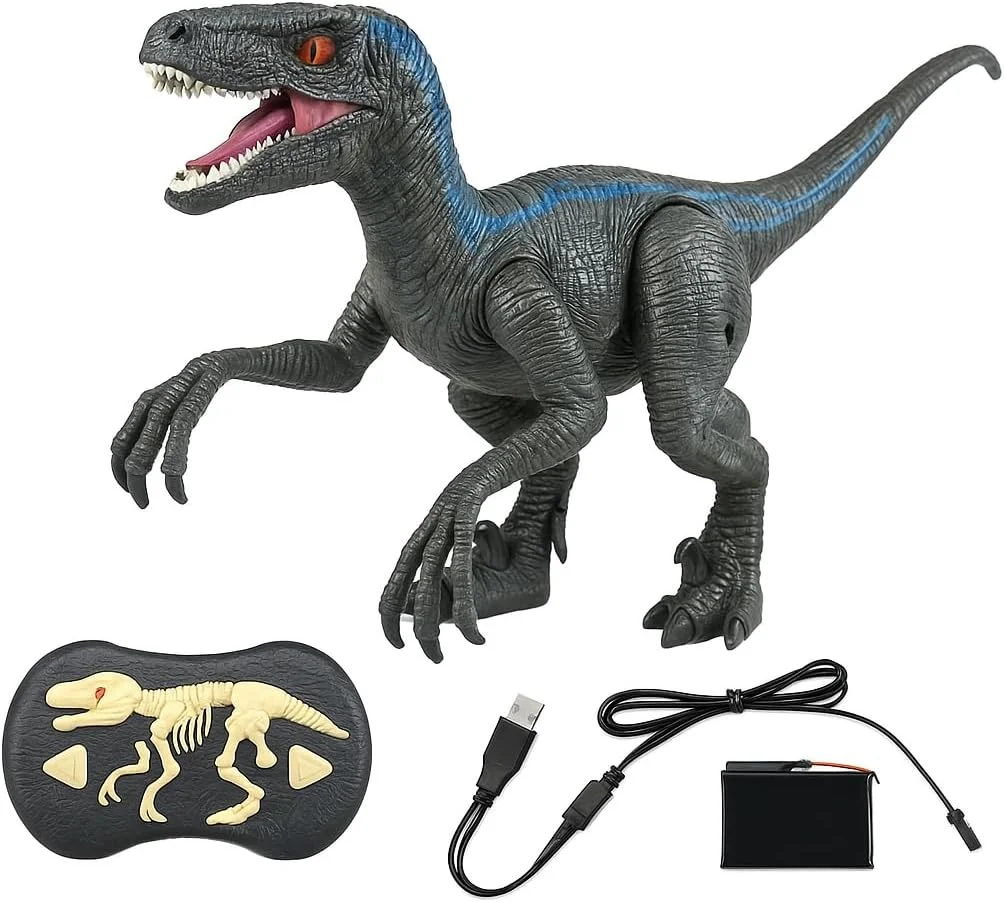 اسباب بازی دایناسور ولاسیراپتور کنترلی فیتو با پاهای متحرک، چشمان درخشان، باتری قابل شارژ، صداها و نور