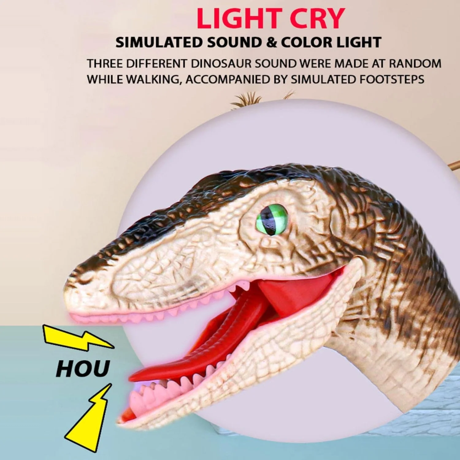 اسباب بازی دایناسور ولاسیراپتور کنترلی فیتو با پاهای متحرک، چشمان درخشان، باتری قابل شارژ، صداها و نور