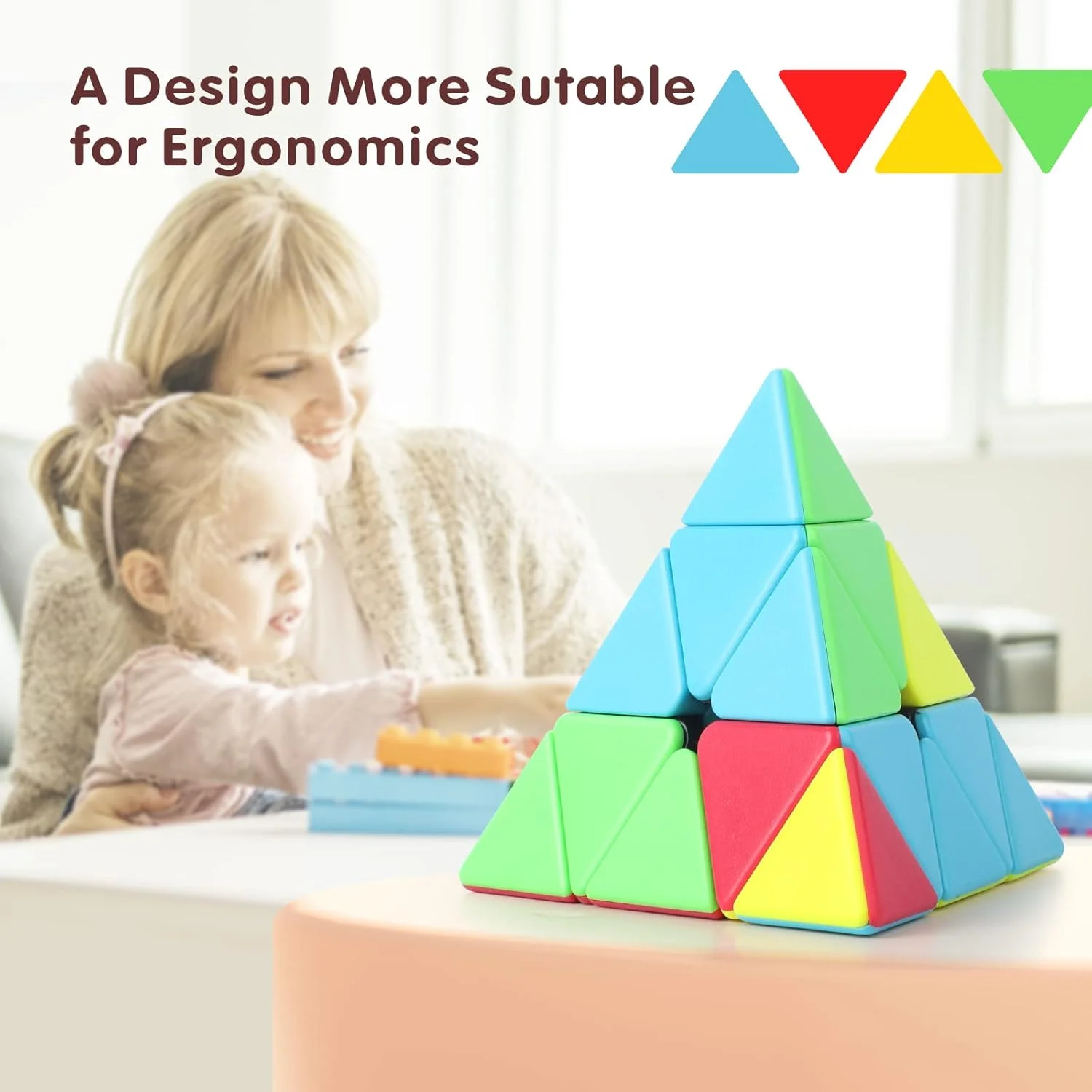 کیوب هرمی سرعتی Baytion، پازل کیوب مثلثی 3x3x3 بدون برچسب، کیوب جادویی پازل با چرخش روان و طراحی ضد چسبندگی، اسباب بازی آموزشی برای تمرکز و پاسخگویی