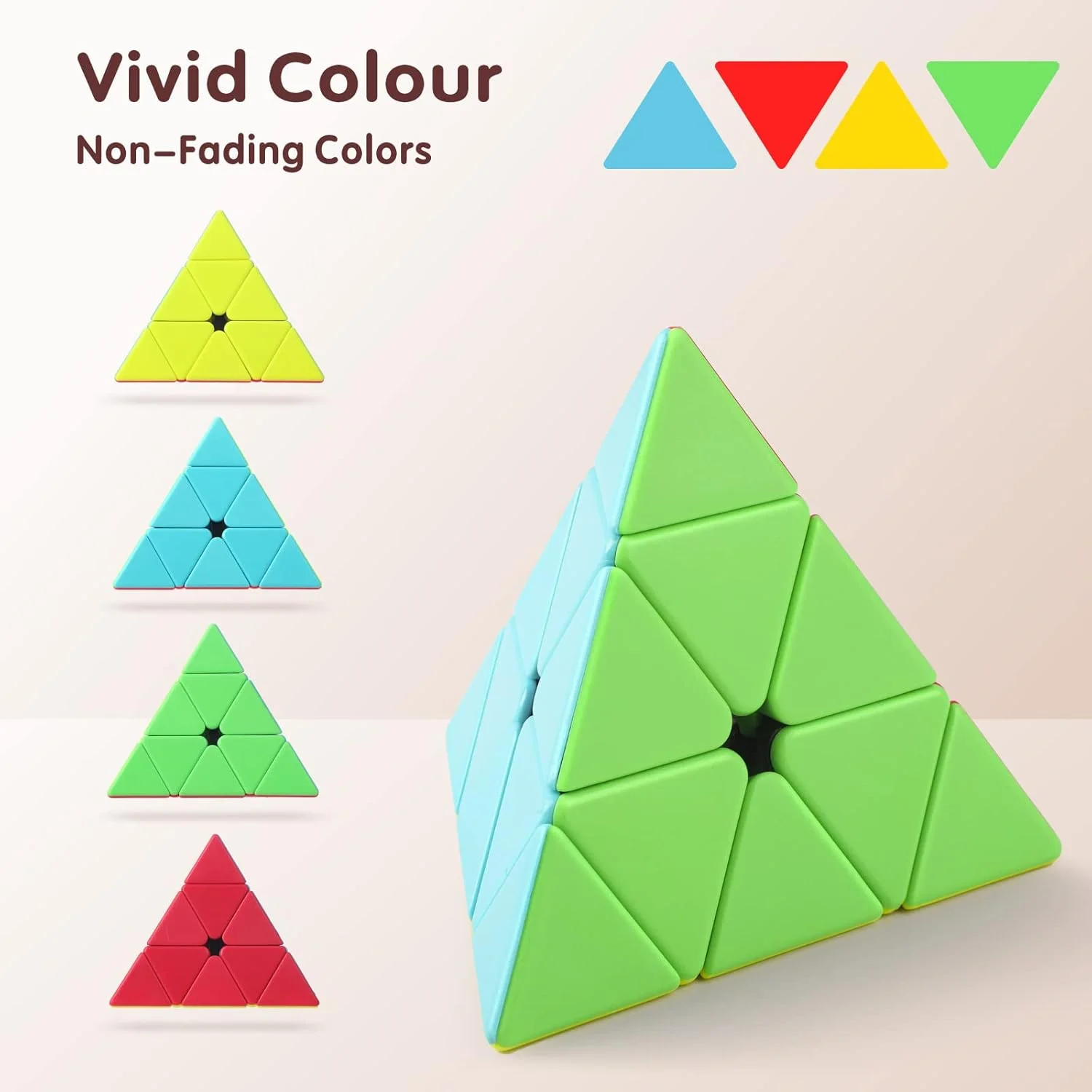 کیوب هرمی سرعتی Baytion، پازل کیوب مثلثی 3x3x3 بدون برچسب، کیوب جادویی پازل با چرخش روان و طراحی ضد چسبندگی، اسباب بازی آموزشی برای تمرکز و پاسخگویی