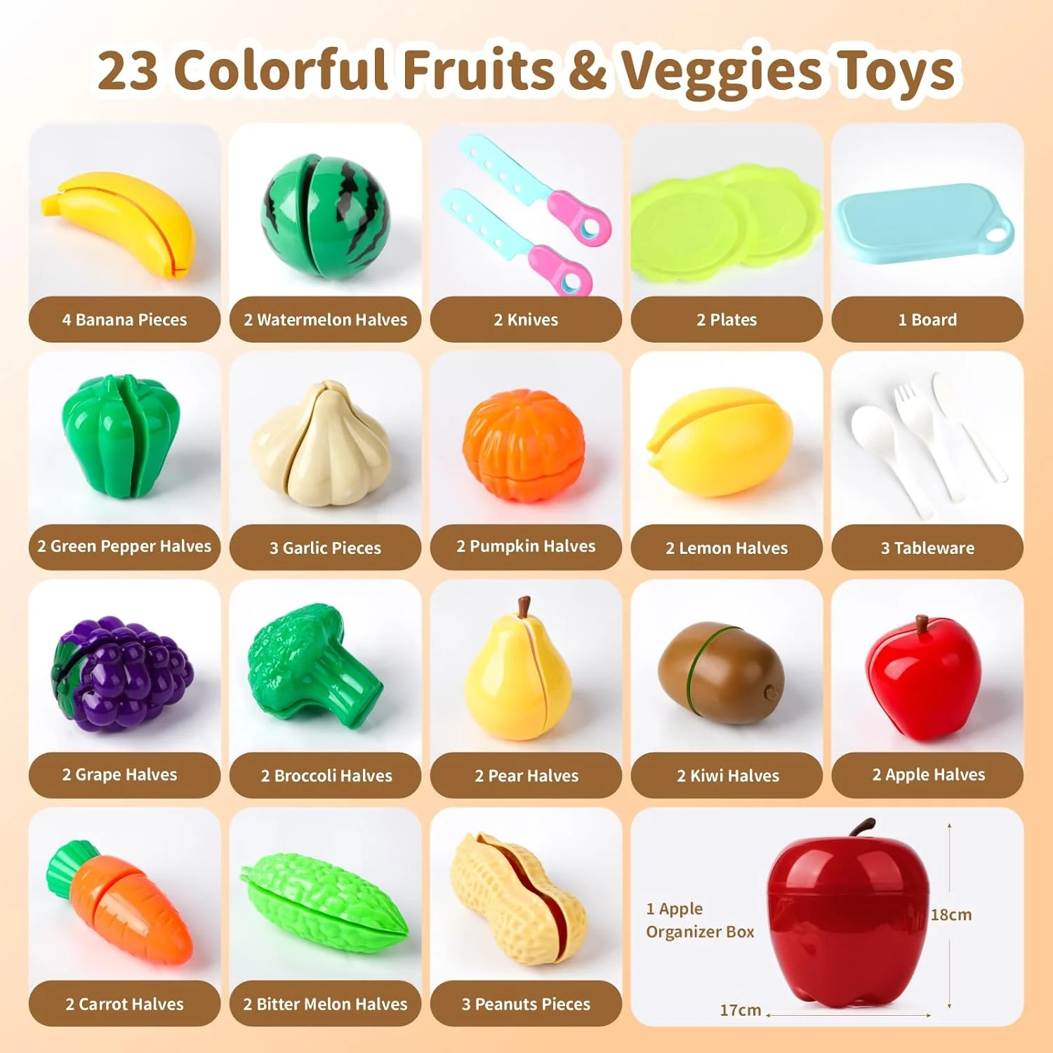 مجموعه 23 عددی اسباب بازی میوه و سبزیجات Baytion برای کودکان نوپا، مجموعه اسباب بازی آشپزخانه برای کودکان، اسباب بازی های برش میوه، هدیه تولد برای دختران، پسران و کودکان 3+ سال، آموزشی پیش دبستانی (جعبه نگهداری)