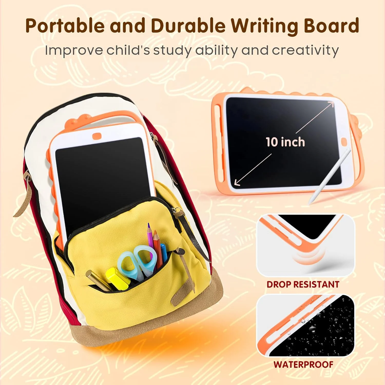 تبلت نوشتاری LCD Baytion، اسباب بازی کودکان، پد طراحی رنگارنگ برای کودکان 10 اینچی، تخته طراحی مجدد با دکمه پاک کردن، هدیه آموزشی برای کودکان نوپا، اسباب بازی های یادگیری الکترونیکی (نارنجی)