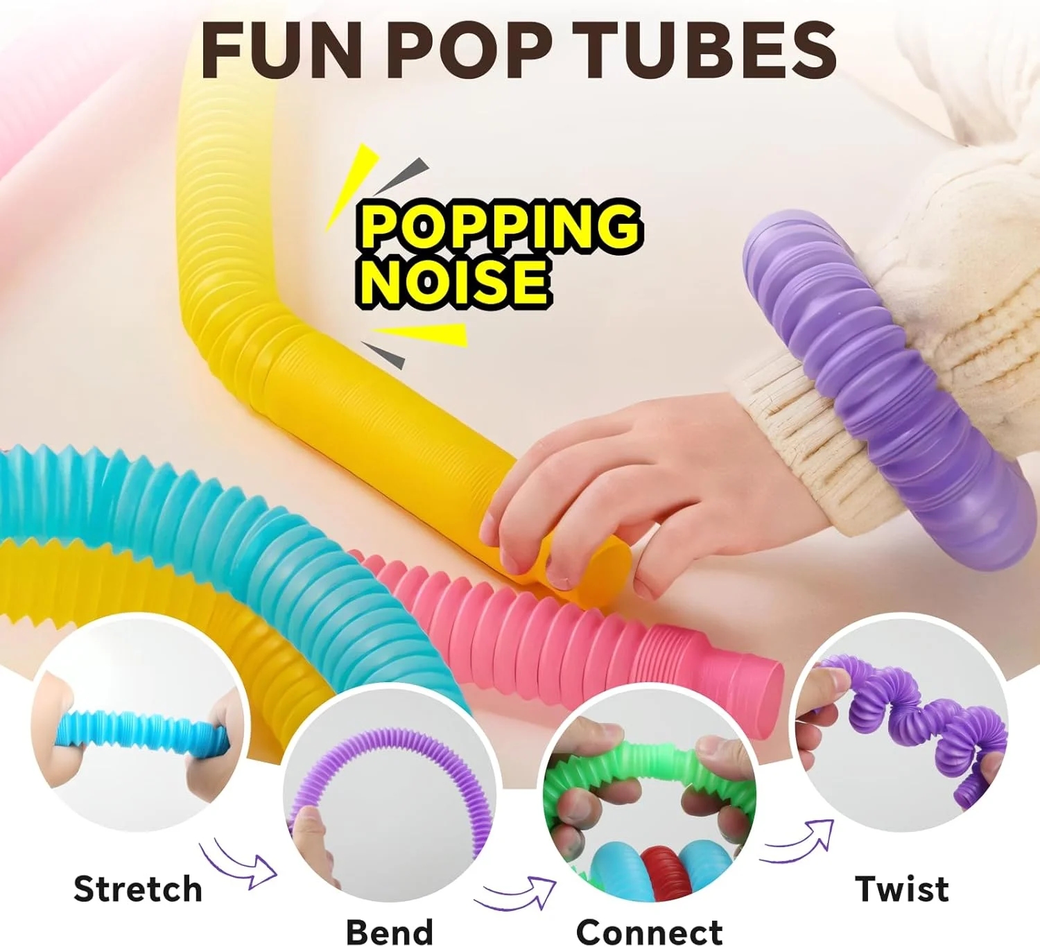 اسباب بازی های لوله ای Baytion Pop، 24 عدد اسباب بازی حسی کششی، اسباب بازی های لوله ای بی قرار با 4 رنگ تصادفی، اسباب بازی های تخیلی کودک نوپا، اسباب بازی های جعبه گنج برای کلاس درس، هدیه برای کودکان 3 سال به بالا