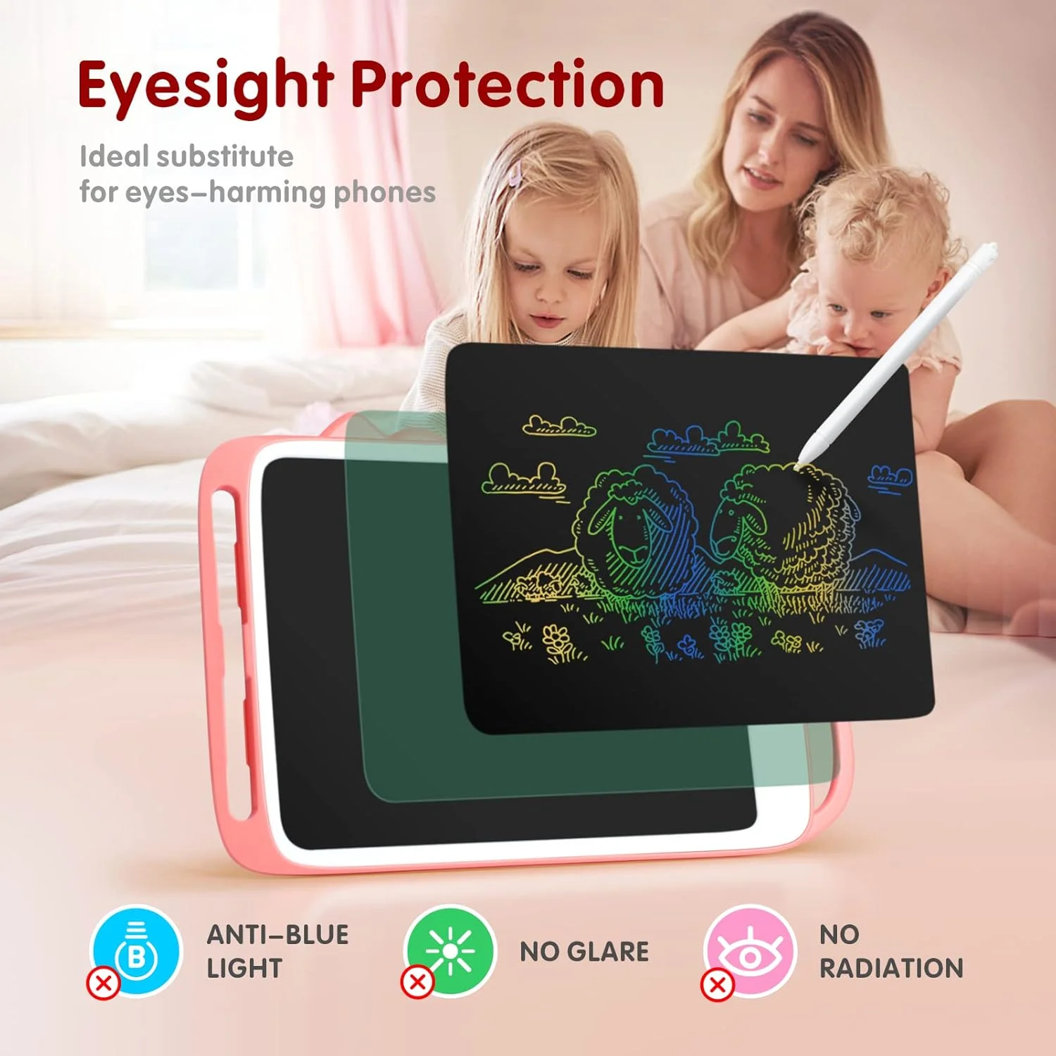 تبلت نوشتاری ال سی دی Baytion، پد طراحی رنگارنگ برای کودکان 10 اینچی، تخته طراحی مجدد با دکمه پاک کردن، هدیه آموزشی برای کودکان نوپا، اسباب بازی های یادگیری الکترونیکی (صورتی)