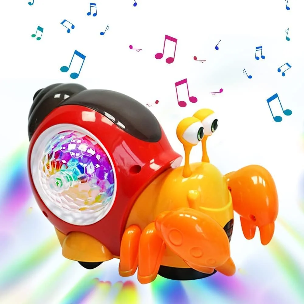 اسباب بازی خرچنگ موزیکال الکتریکی تعاملی ELECDON - خرچنگ خزنده با موسیقی و چراغ های LED، اسباب بازی آموزشی یادگیری اولیه با قابلیت اجتناب از موانع برای کودکان