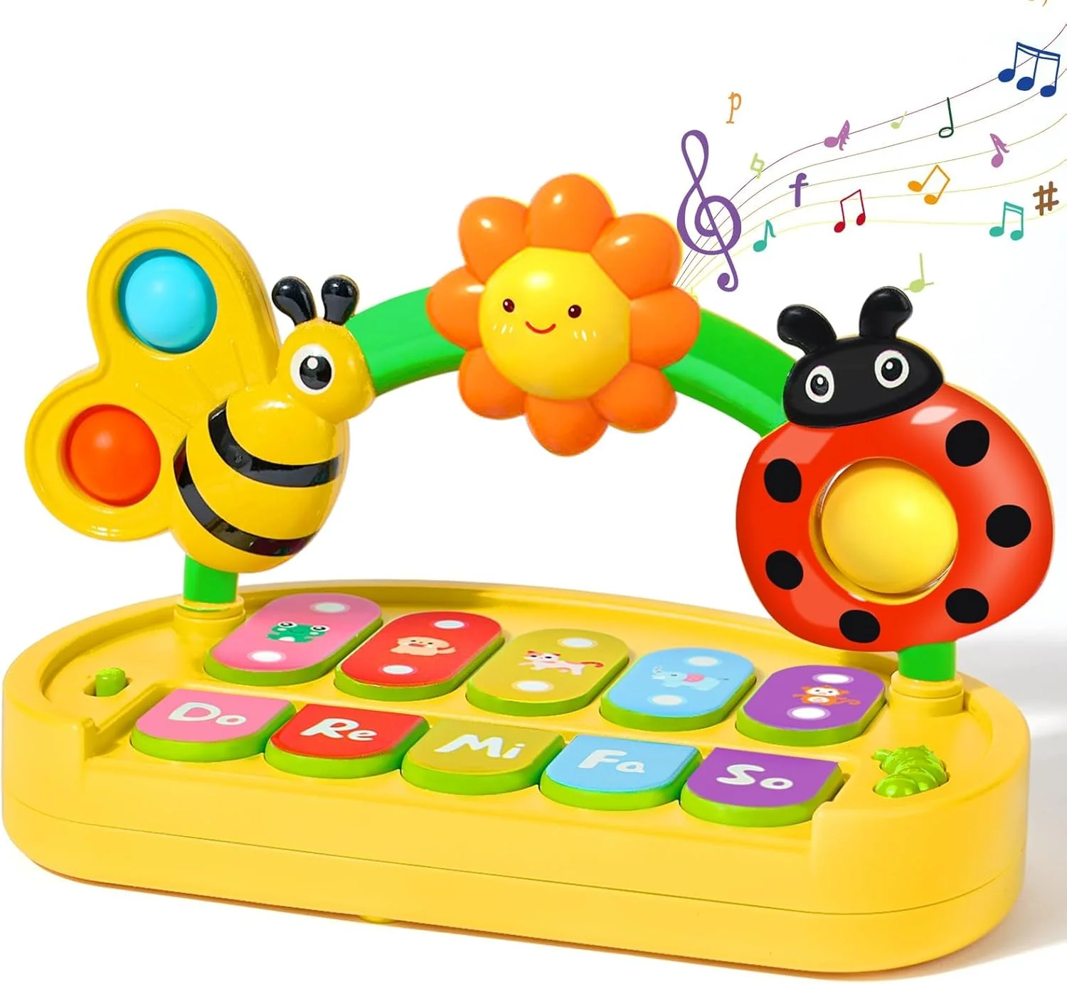 اسباب بازی کیبورد پیانوی کودک با نور و صدا - موزیکال آموزشی تعاملی برای کودکان نوپا، اسباب بازی توسعه حسی روشن شونده برای یادگیری اولیه، هدیه برای پسران و دختران (چند رنگ)