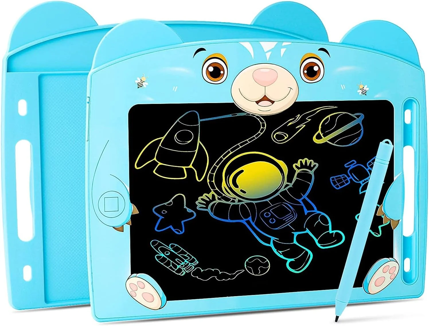 تخته طراحی، تبلت نوشتن LCD با عملکرد قفل صفحه نمایش رنگارنگ 8.5 اینچی، تخته یادگیری برای کودکان پیش دبستانی، اسباب بازی های آموزشی، تخته سیاه قابل پاک کردن (خرس آبی)